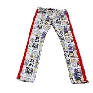 Decibel Men's 36/32 Stretch Jeans All Over Print Red Stripe